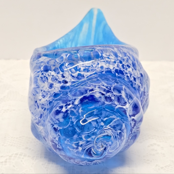 Murano Style Teal Blue CONCH SHELL Hand-blown Art Glass Trinket Candy Dish - Picture 3 of 13